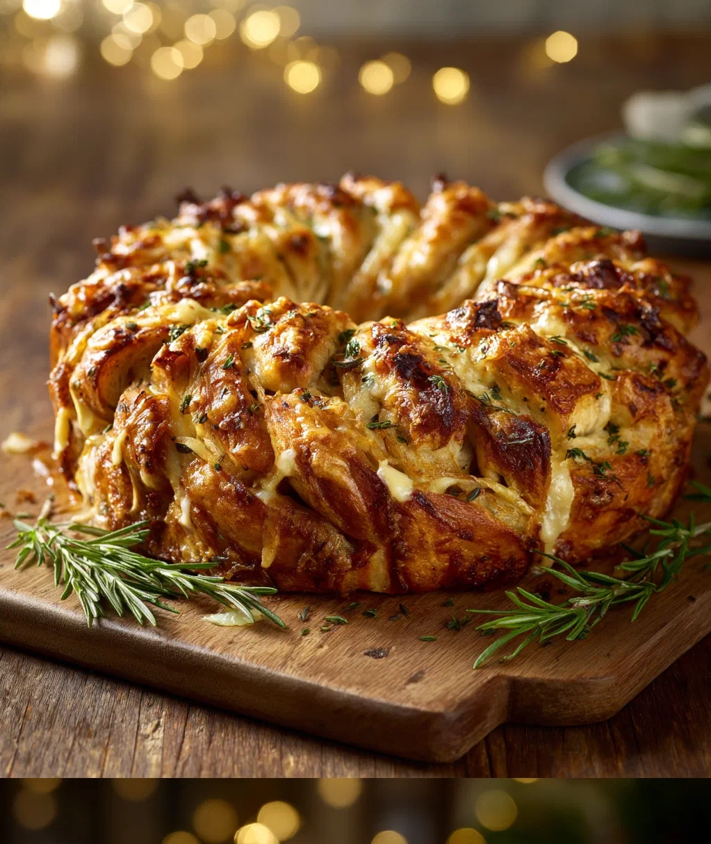 caramelized onion gruyere stuffed bread wreath