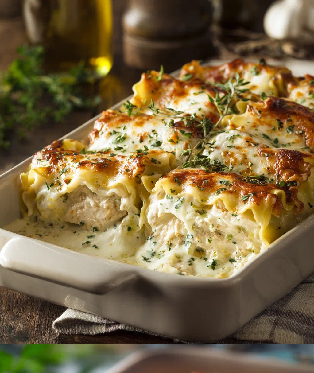 chicken alfredo lasagna rolls