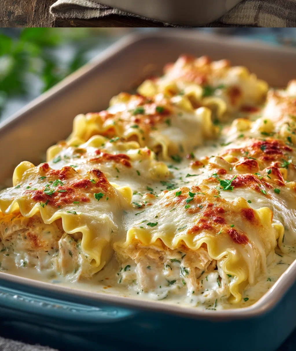 chicken alfredo lasagna rolls