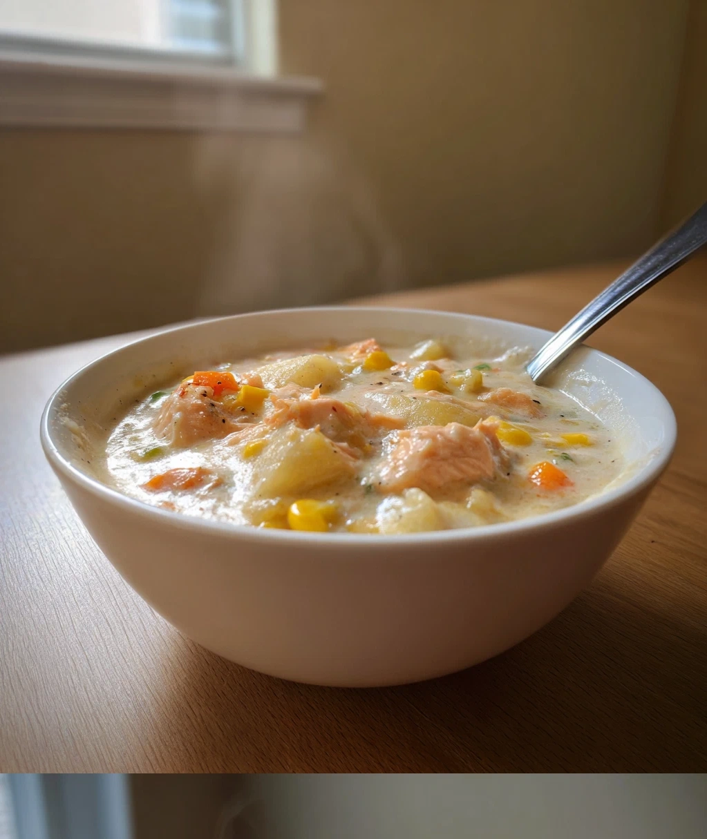 cozy salmon chowder