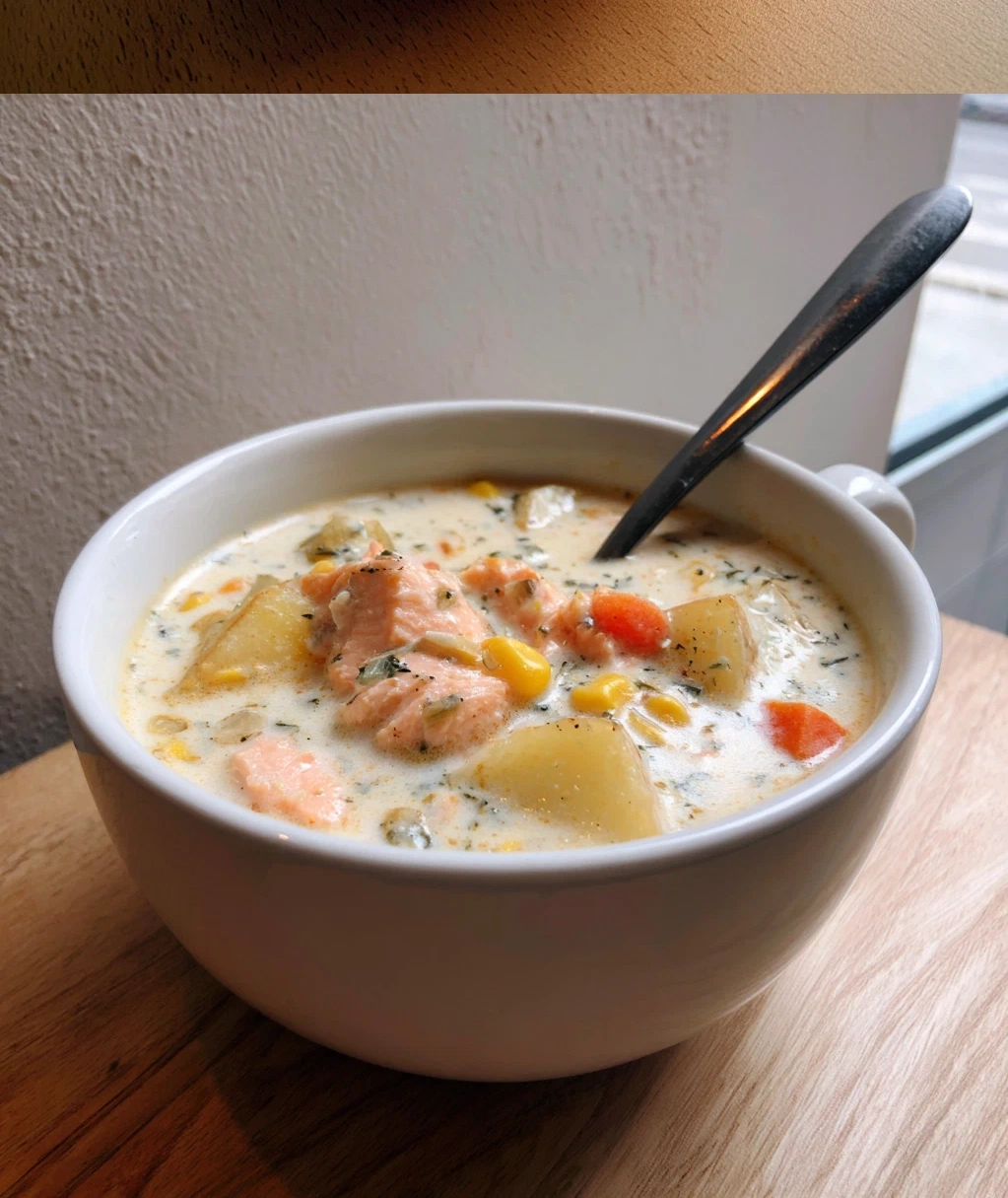 cozy salmon chowder