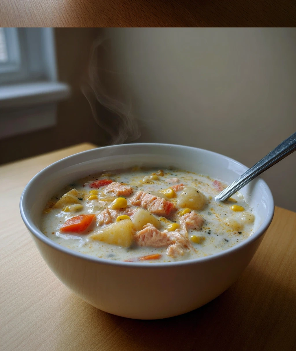 cozy salmon chowder