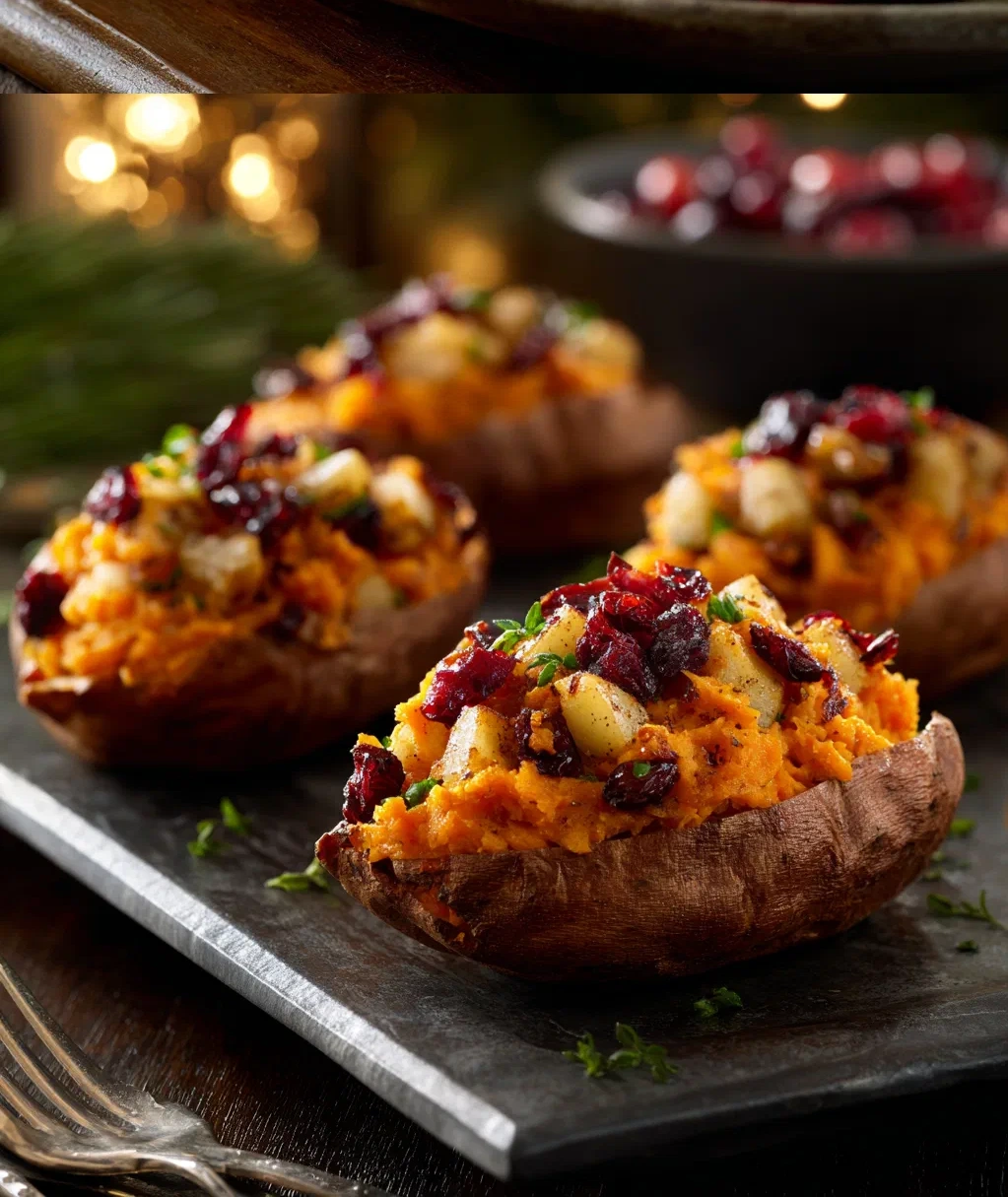 cranberry apple twice baked sweet potatoes