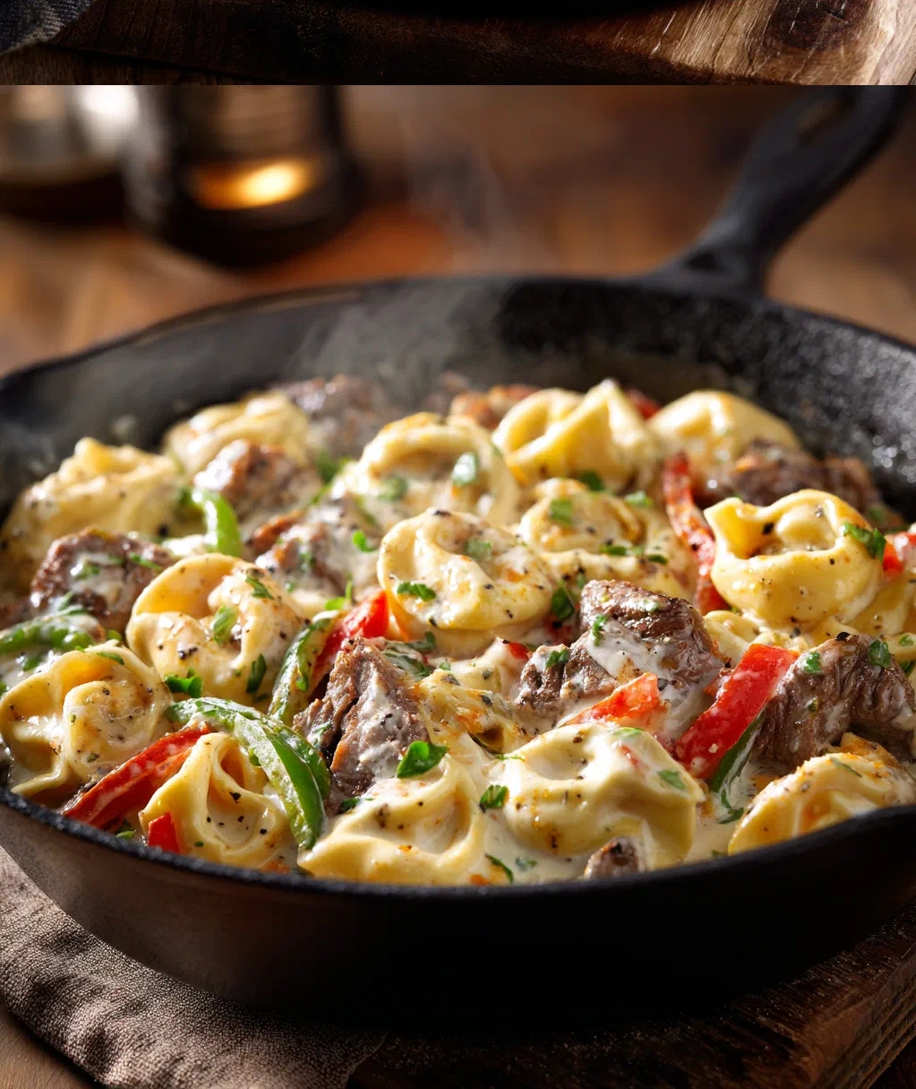 creamy cheesesteak tortellini
