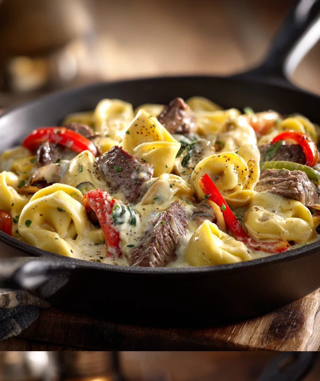 creamy cheesesteak tortellini