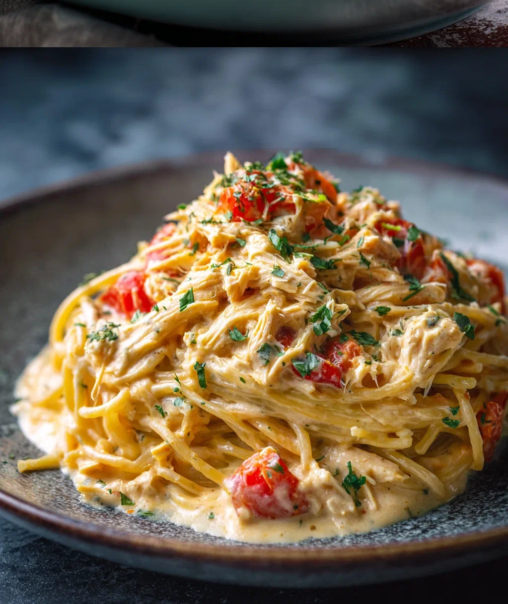 creamy crockpot chicken spaghetti