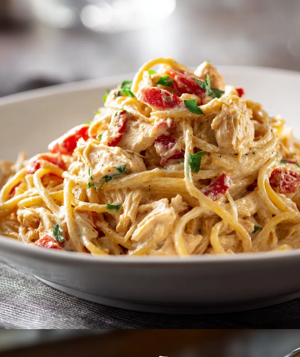 creamy crockpot chicken spaghetti