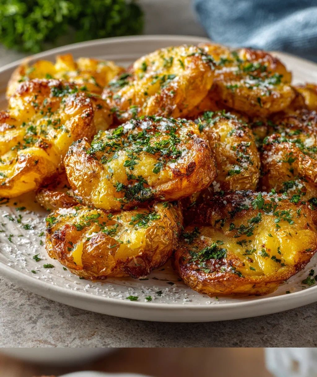 crispy garlic butter parmesan smashed potatoes