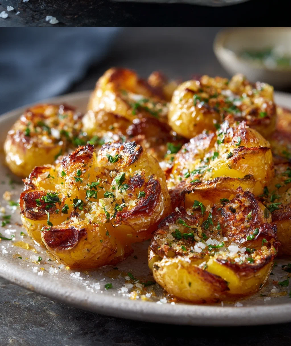 crispy garlic butter parmesan smashed potatoes