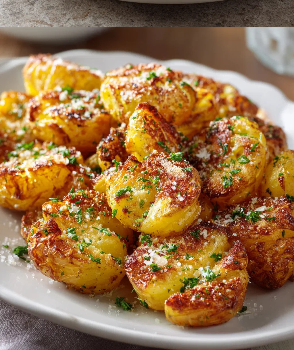 crispy garlic butter parmesan smashed potatoes