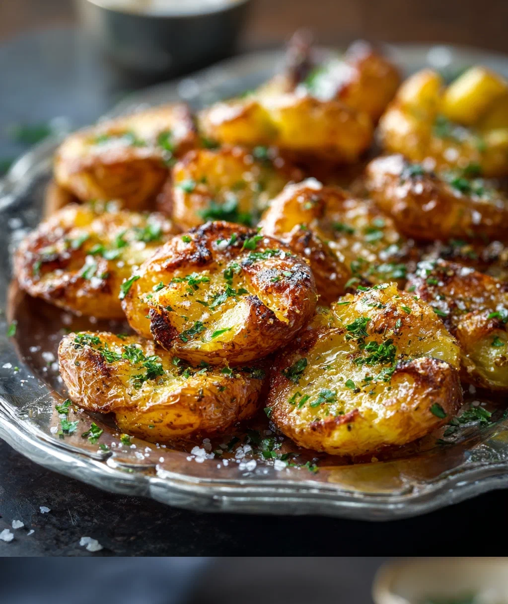 crispy garlic butter parmesan smashed potatoes