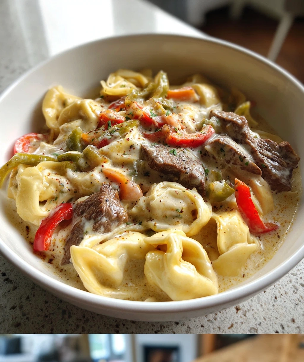 crock pot cheesesteak tortellini