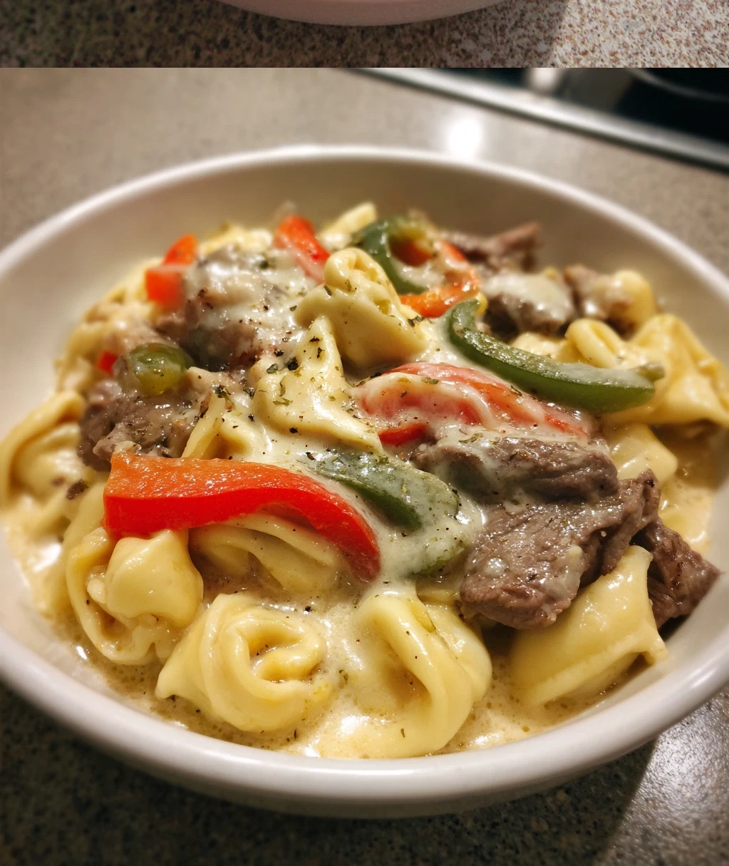crock pot cheesesteak tortellini