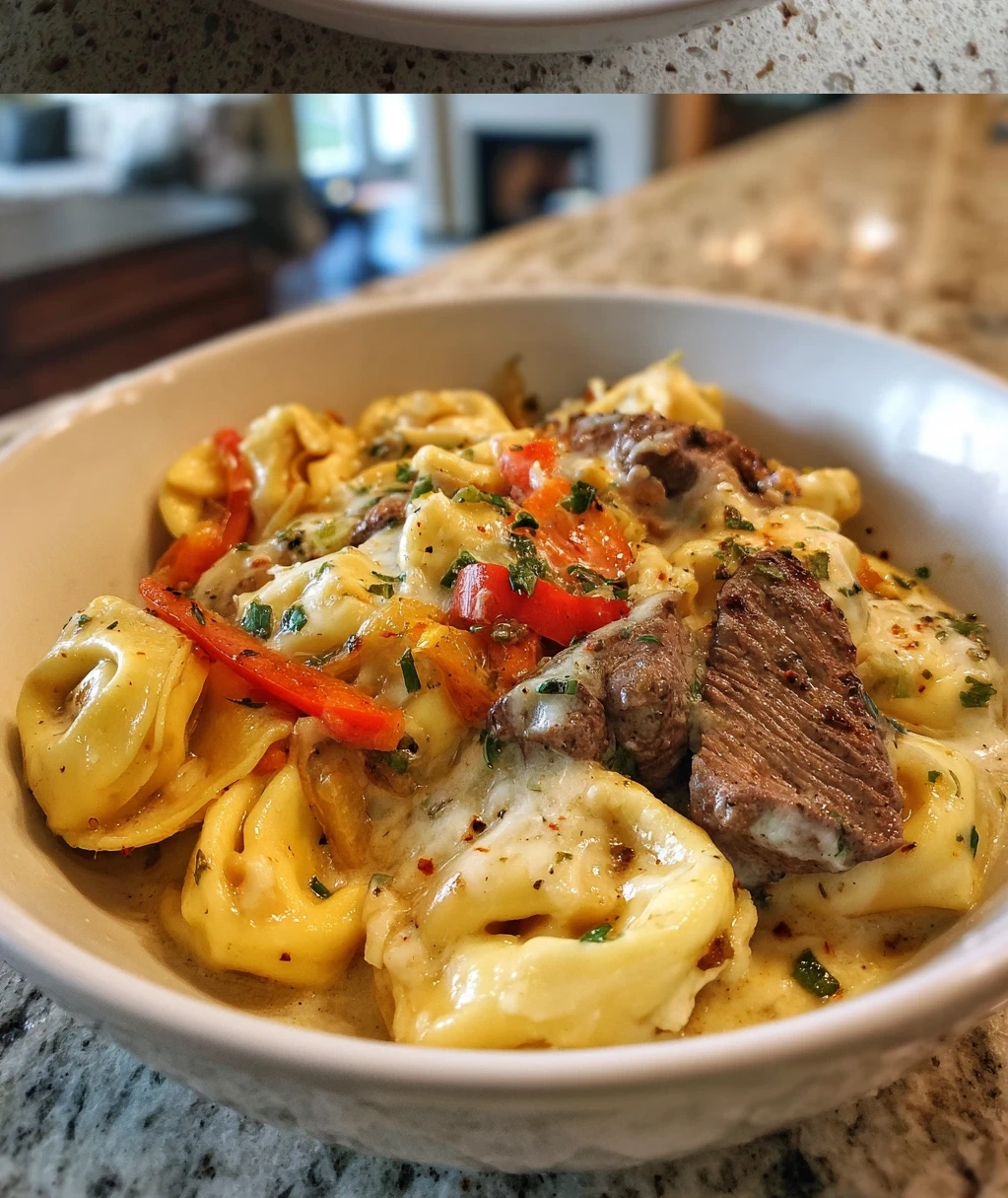 crock pot cheesesteak tortellini