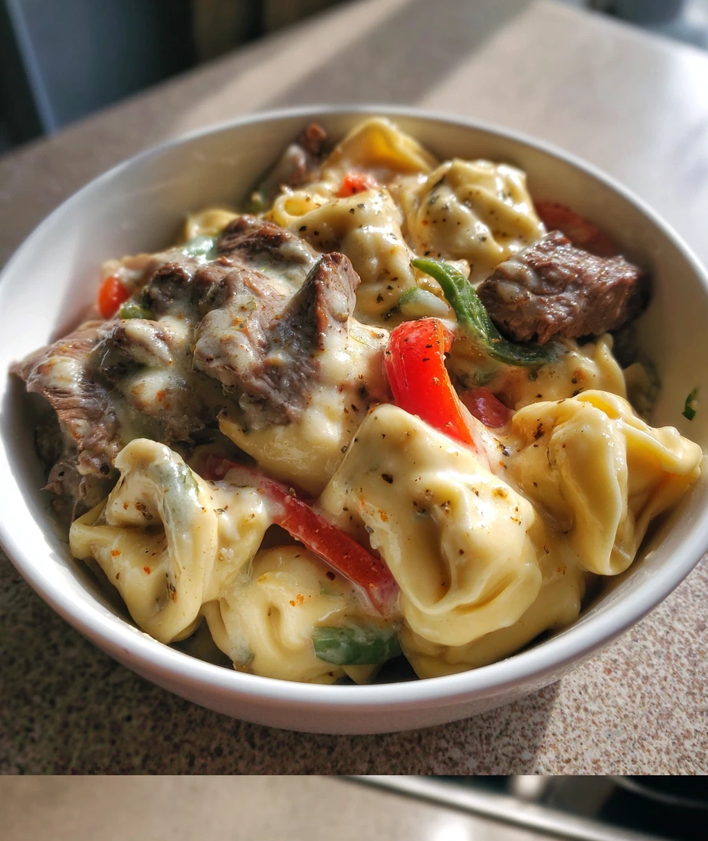 crock pot cheesesteak tortellini