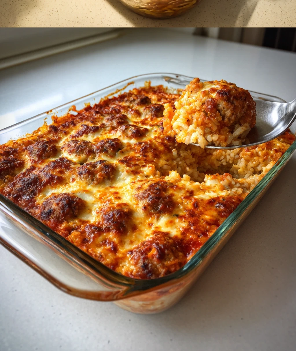 easy cheesy meatball rice dinner casserole