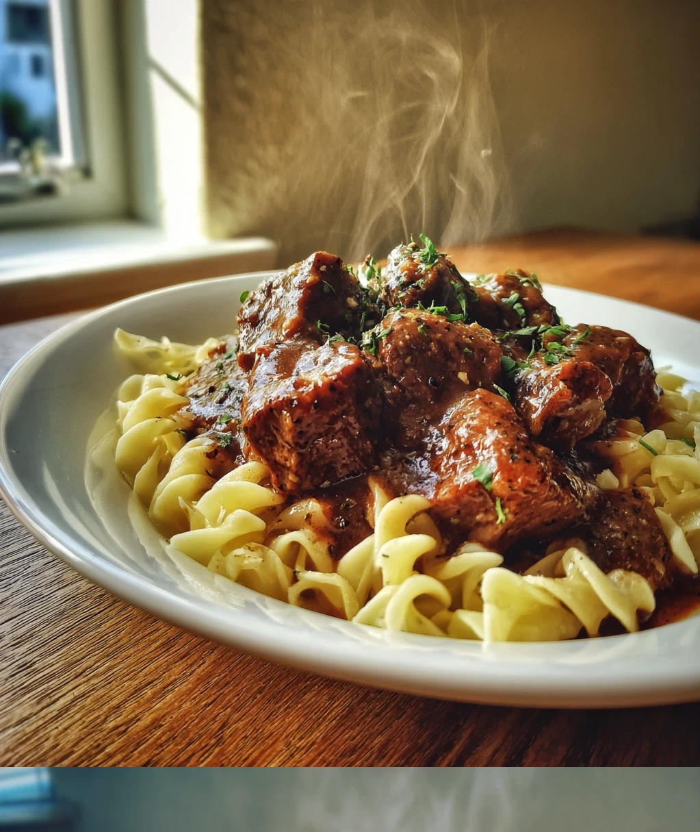 easy crockpot beef tips noodles