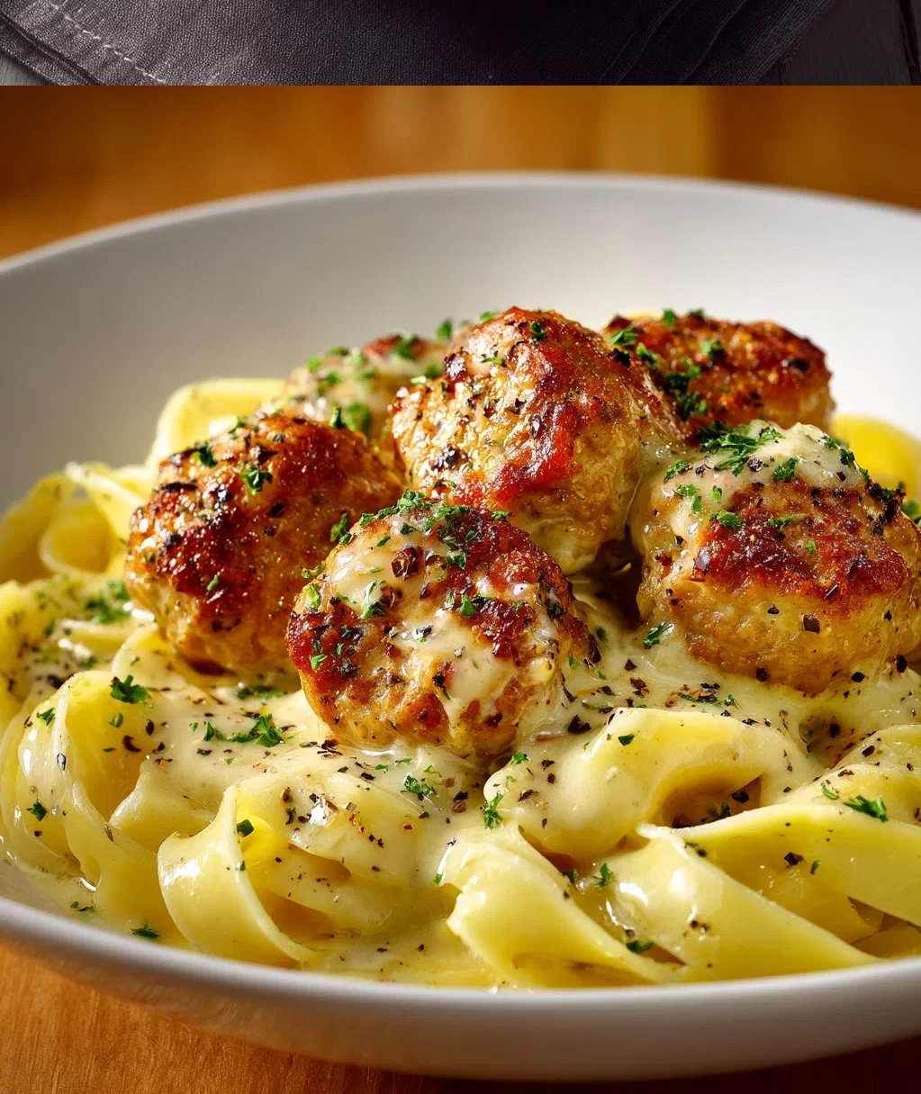 garlic butter chicken balls with creamy parmesan pasta