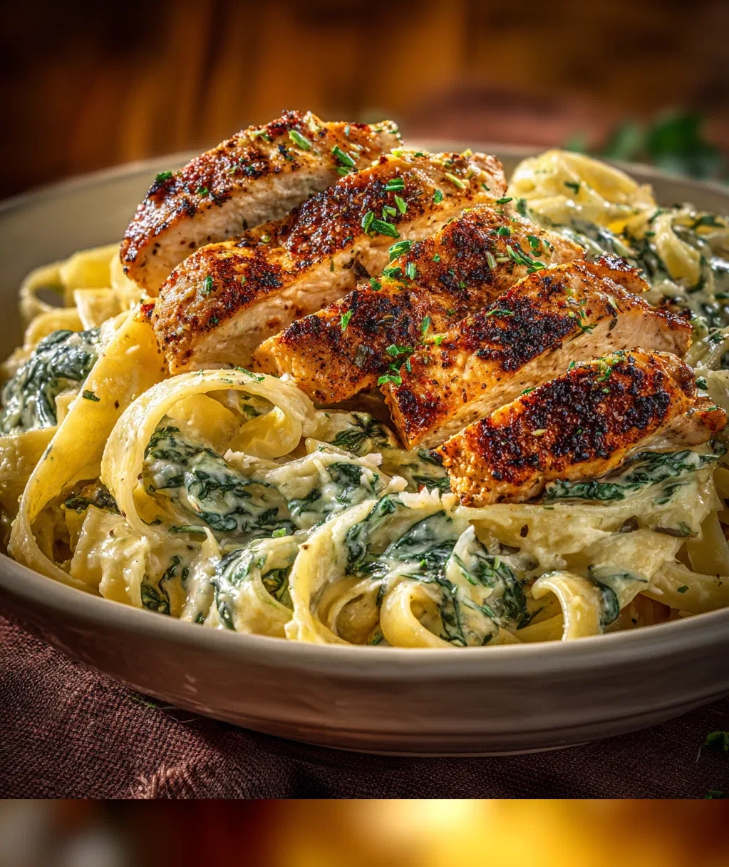 garlic chicken bites and creamy cajun spinach artichoke alfredo pasta