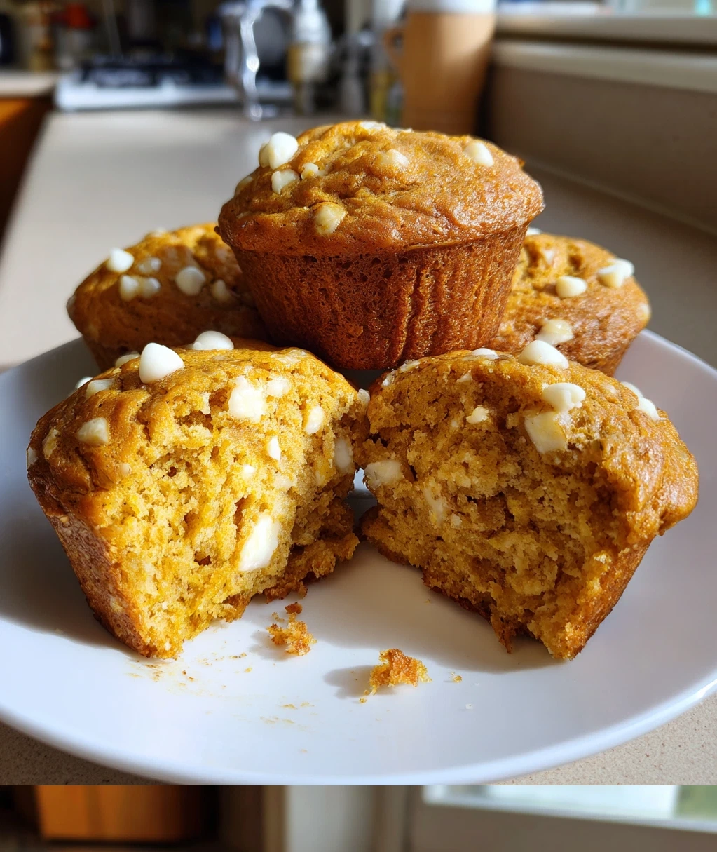 moist pumpkin white chocolate chip muffins