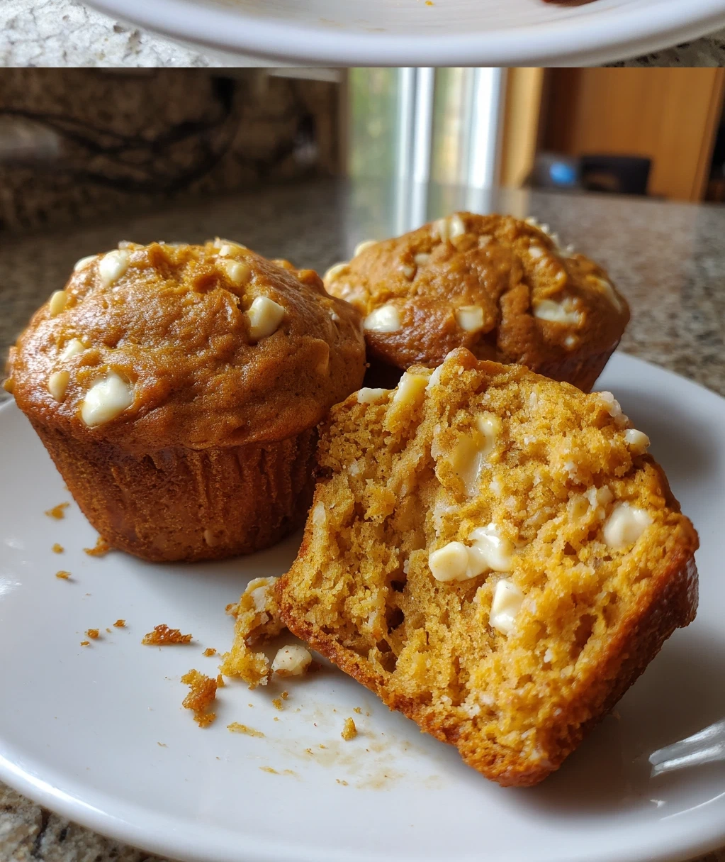 moist pumpkin white chocolate chip muffins