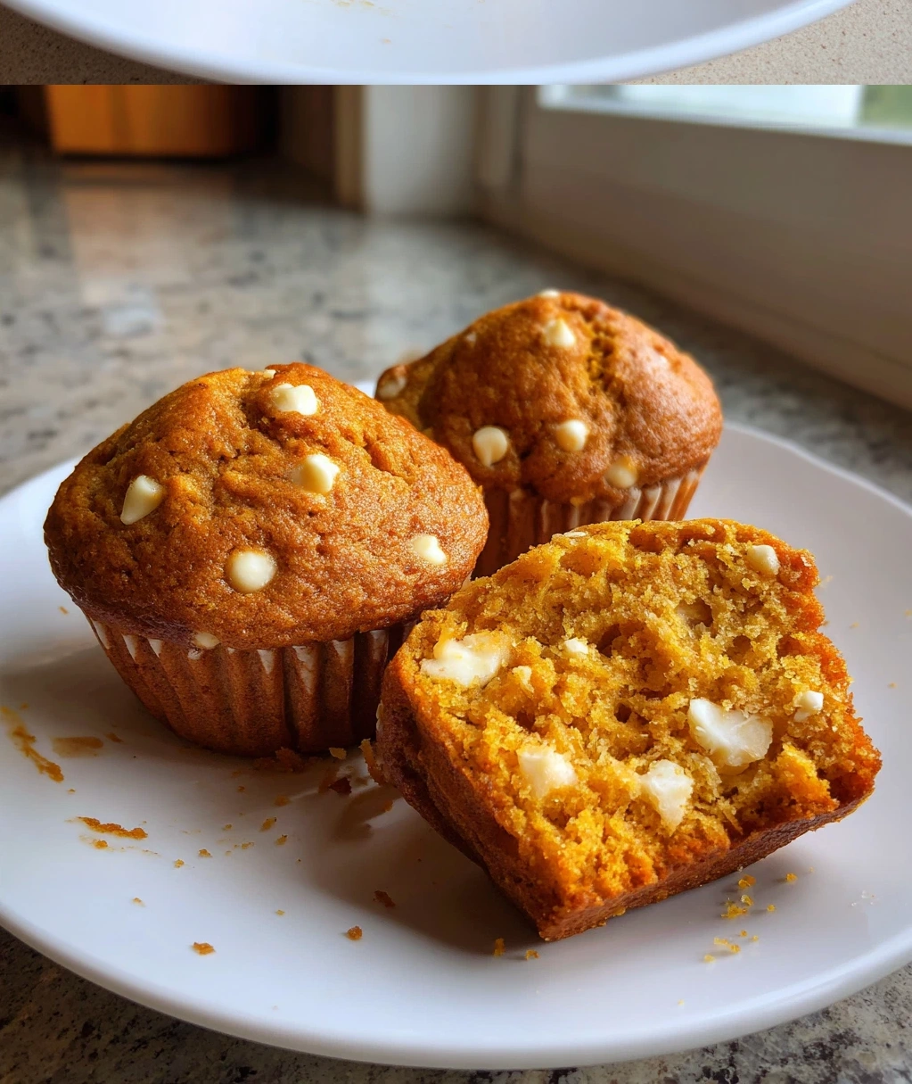 moist pumpkin white chocolate chip muffins