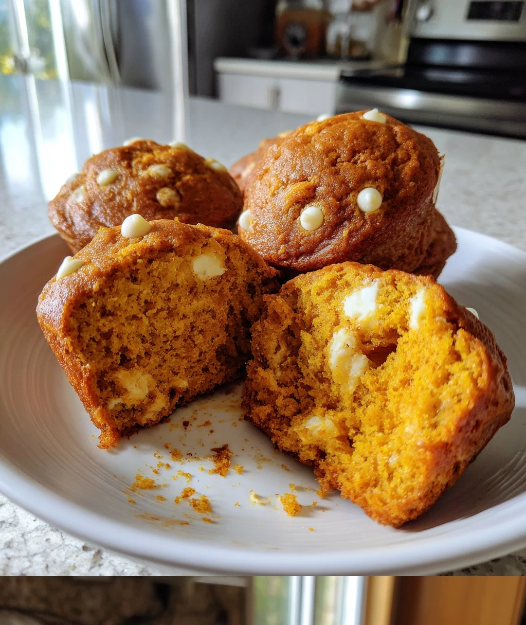 moist pumpkin white chocolate chip muffins