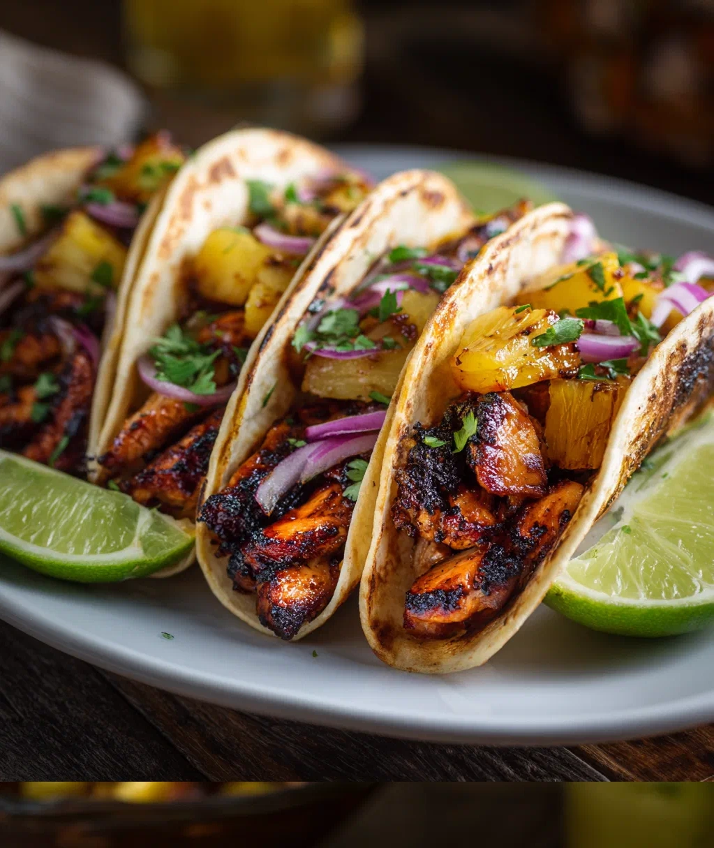 one pan chicken and pineapple tacos