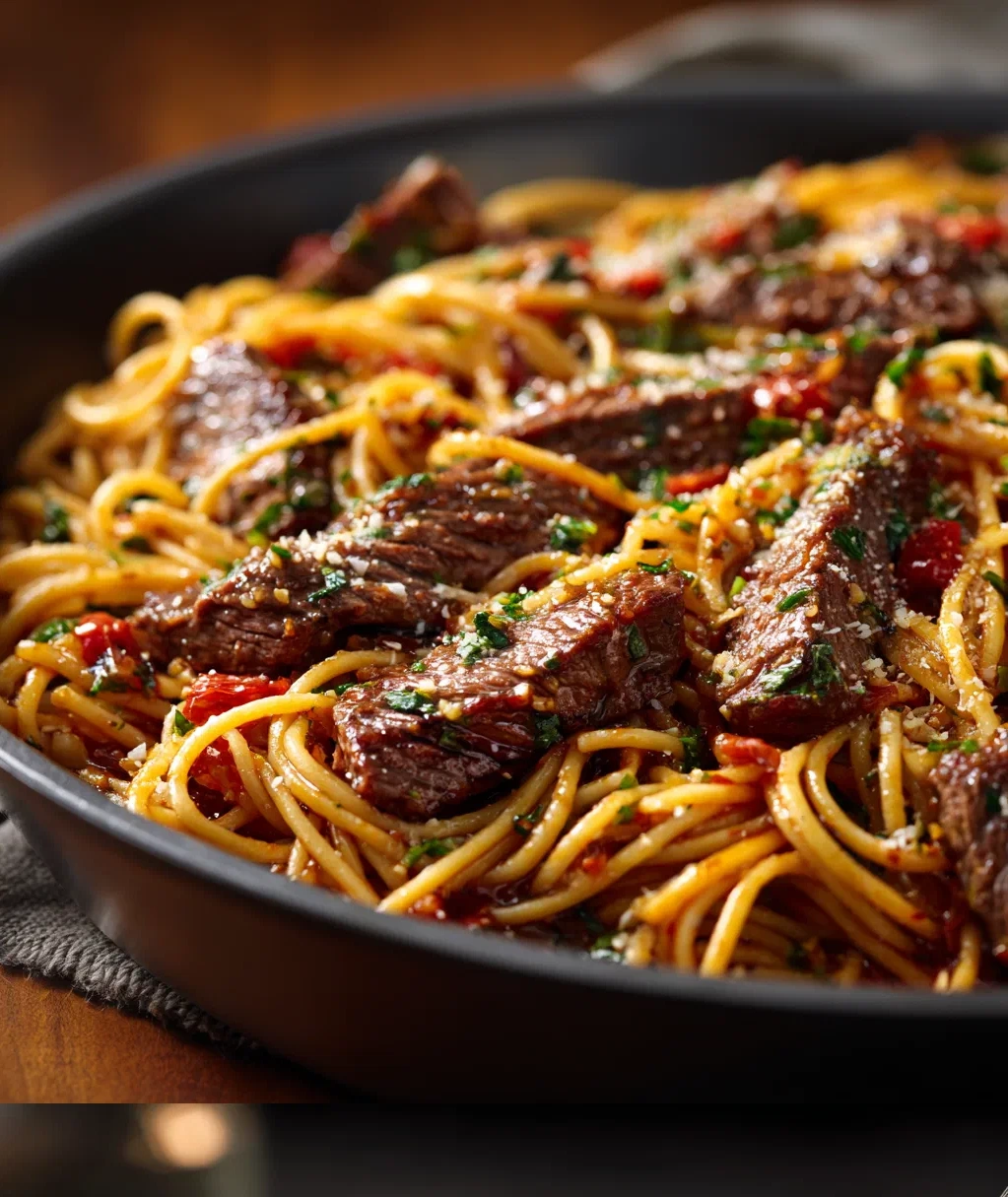 one pan spicy honey garlic steak pasta