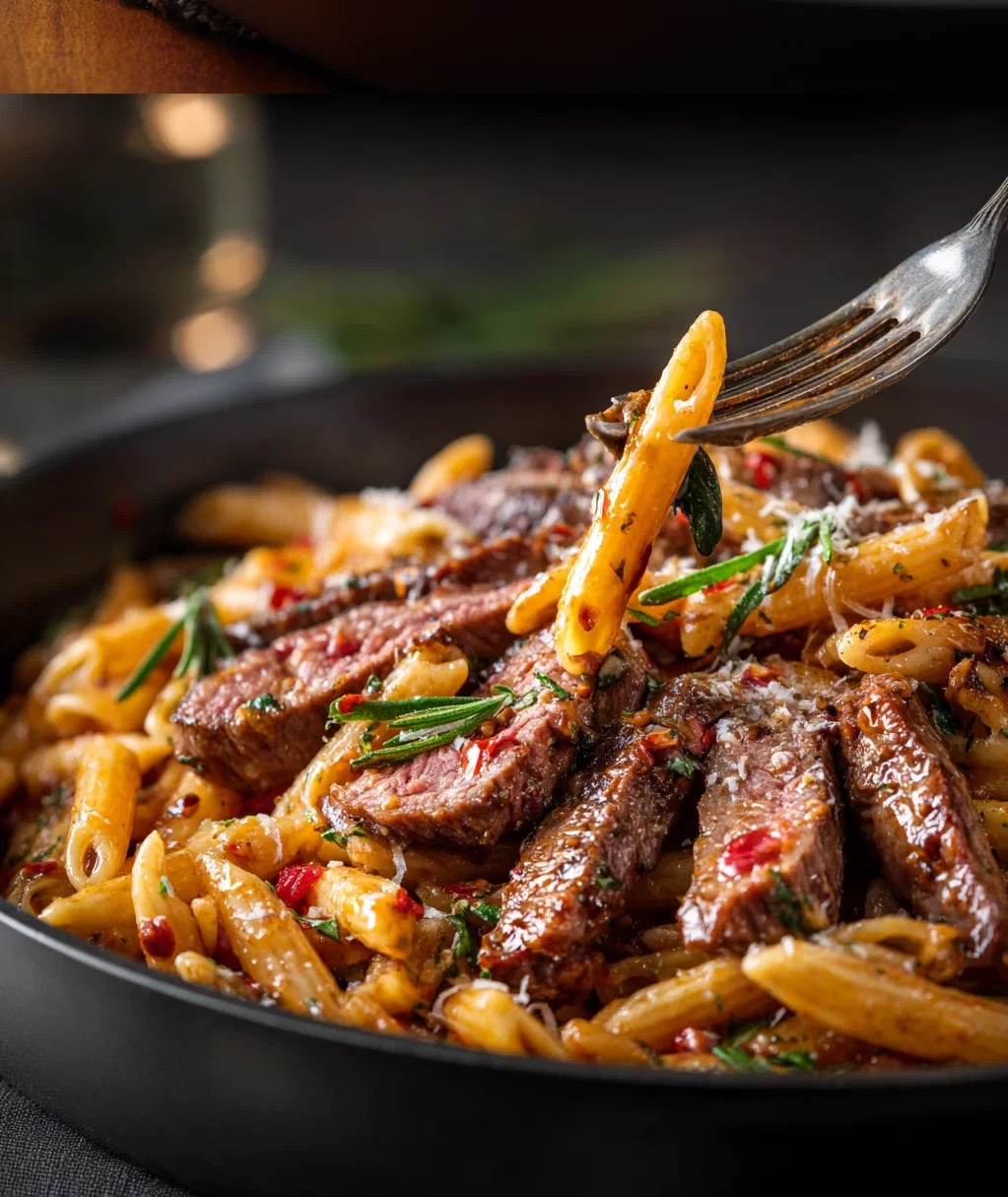 one pan spicy honey garlic steak pasta